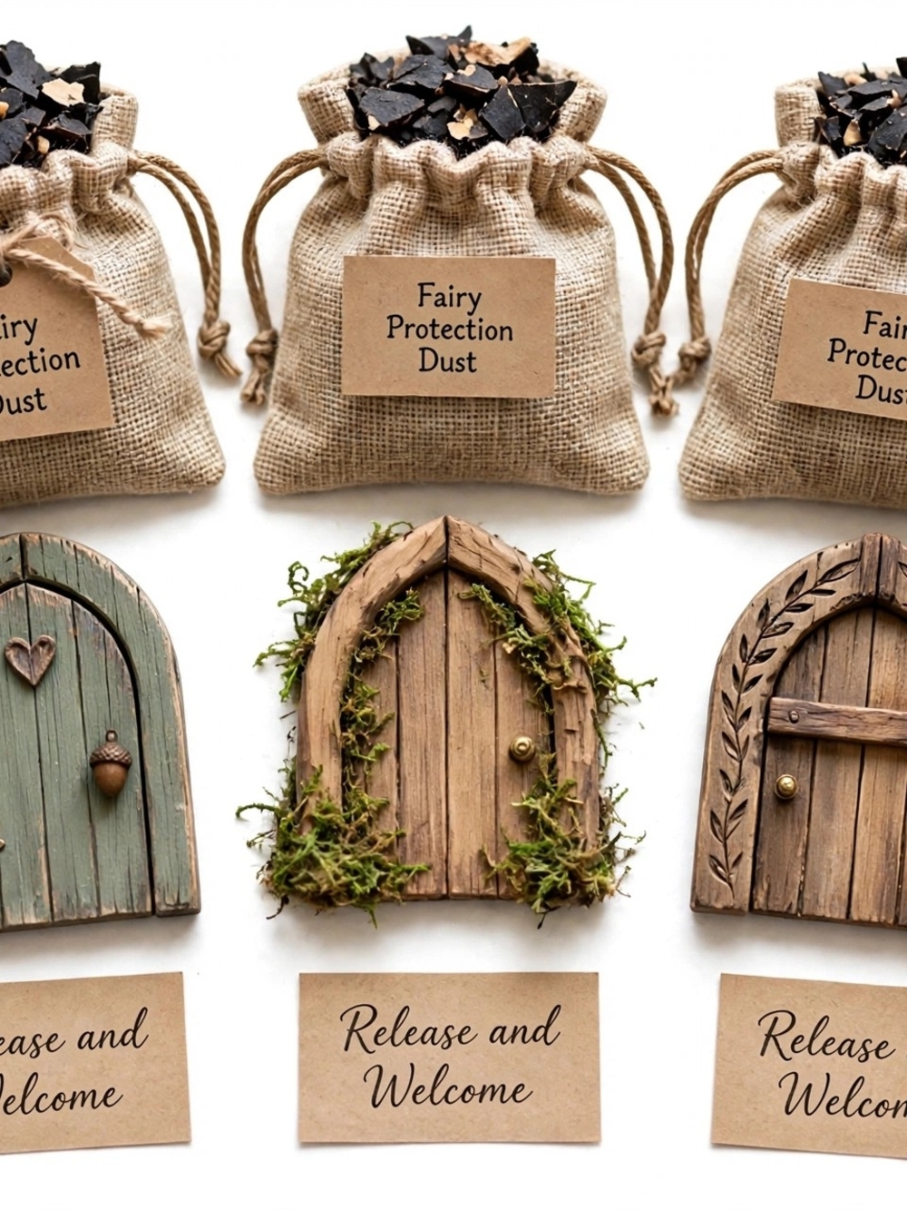 Fairy Door Kit | Fairy Protection Dust + 3 Tiny Wooden Fairy Doors + More